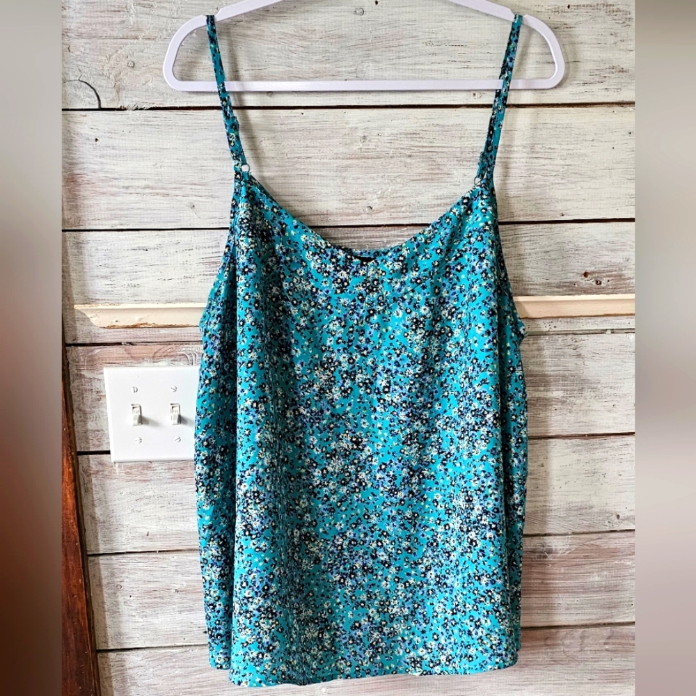 Turquoise Floral Spaghetti Strap Tank Top